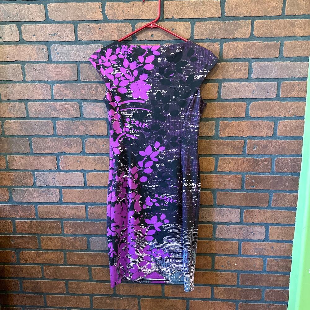NWT Stitch Fix Wisp Tressa Ponte Dress Size 2 Purple Black Floral Professional - Picture 2 of 12